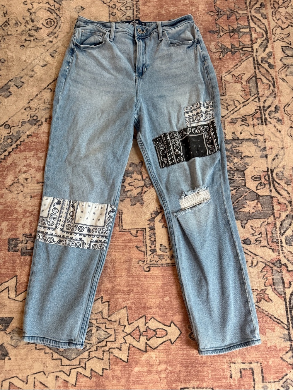 Hollister Light Blue Boyfriend Jeans with Bandana Patchwork